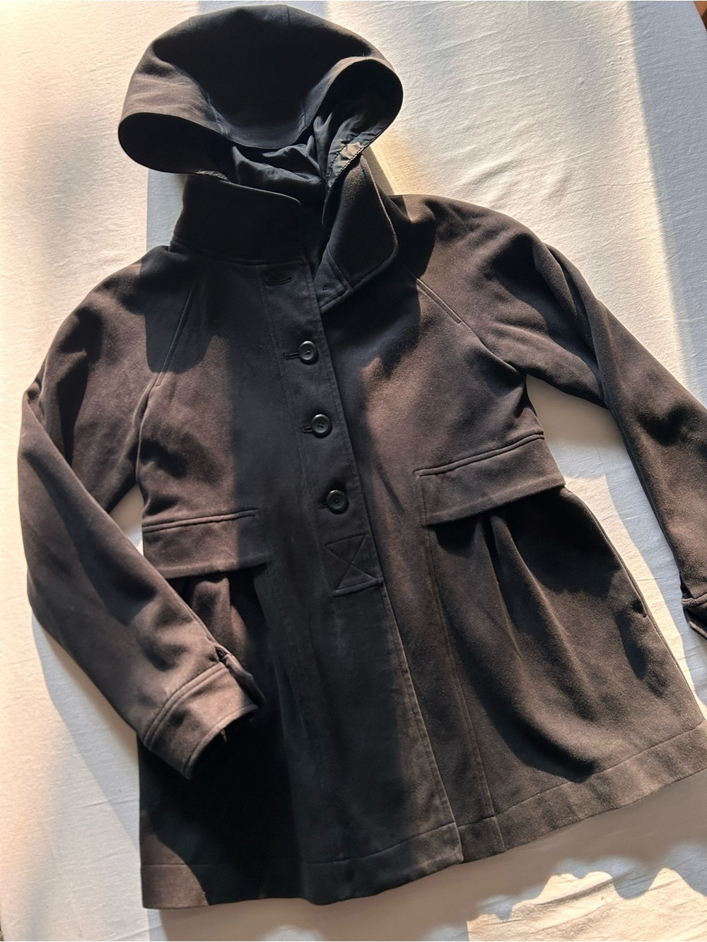 GAP Black Knit Jacket Removable Hood Lined Empire Waist Medium